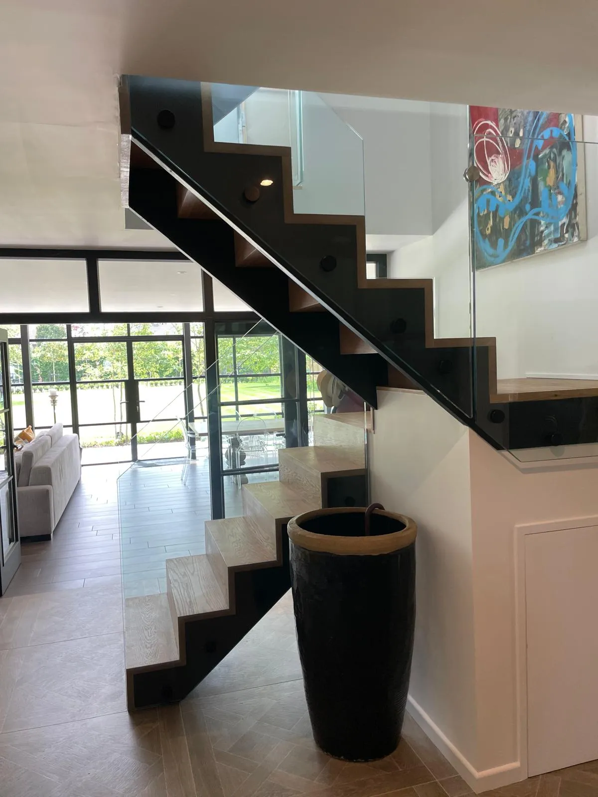 pot next to stairs